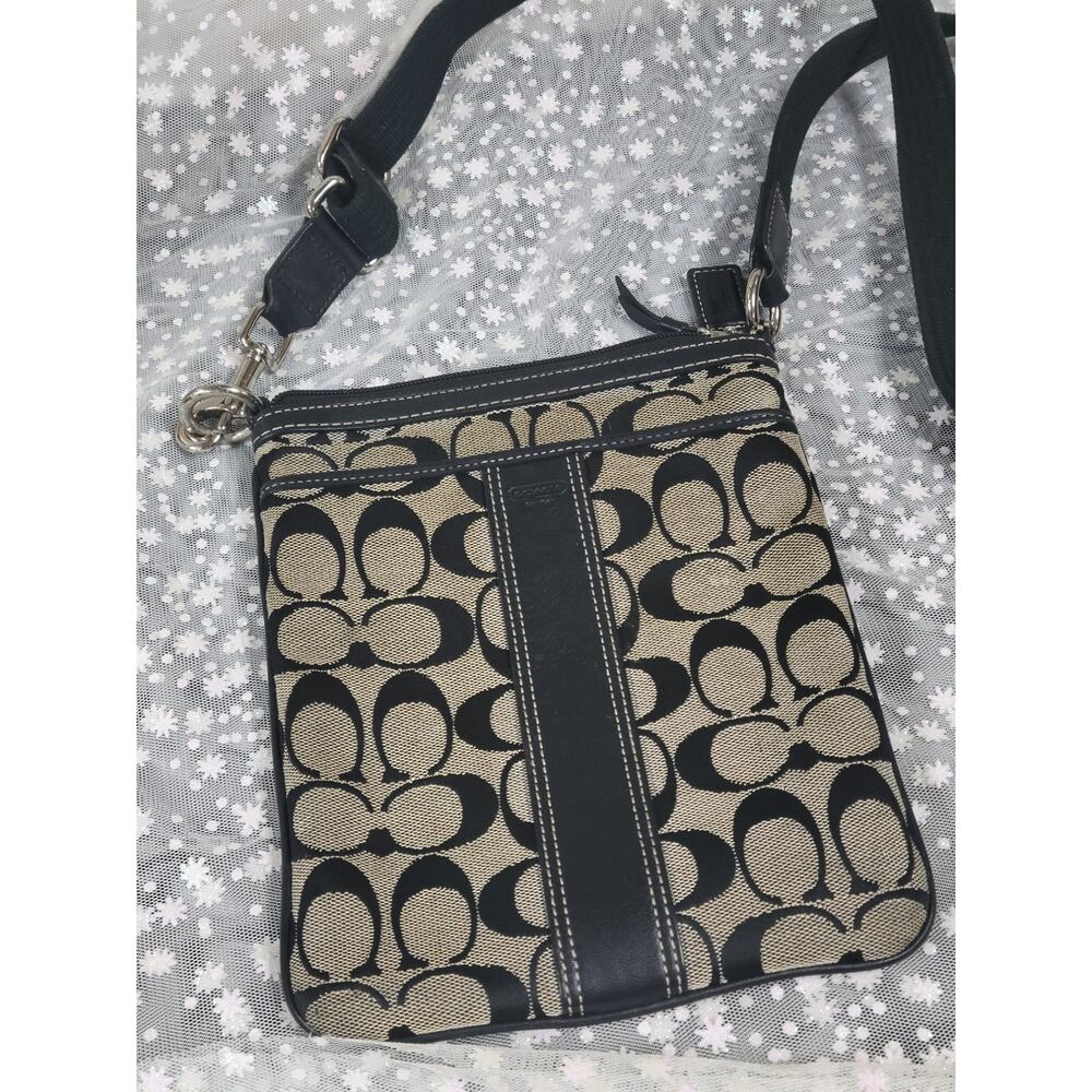 Coach Signature Black & Gray Canvas & Leather Crossbody